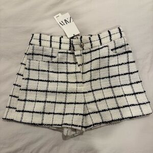 NWT* Zara Black and White Checkered High Waisted Shorts